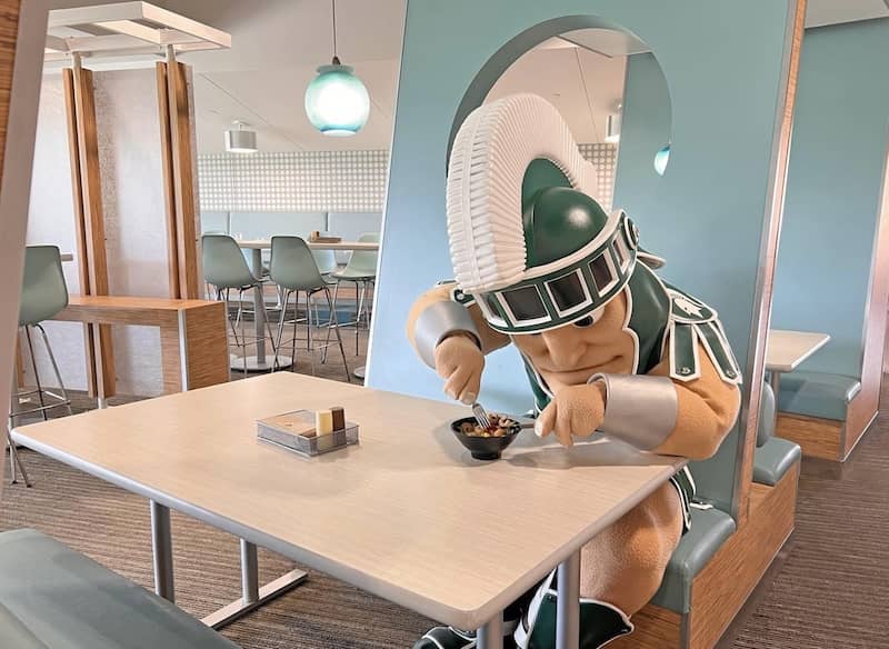 Sparty at Brody Hall Eat At State MSU Facebook
