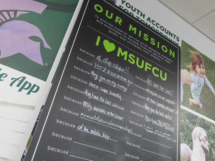 I-love-MSUFCU-Board-CUweek I-love-MSU Federal Credit Union sign