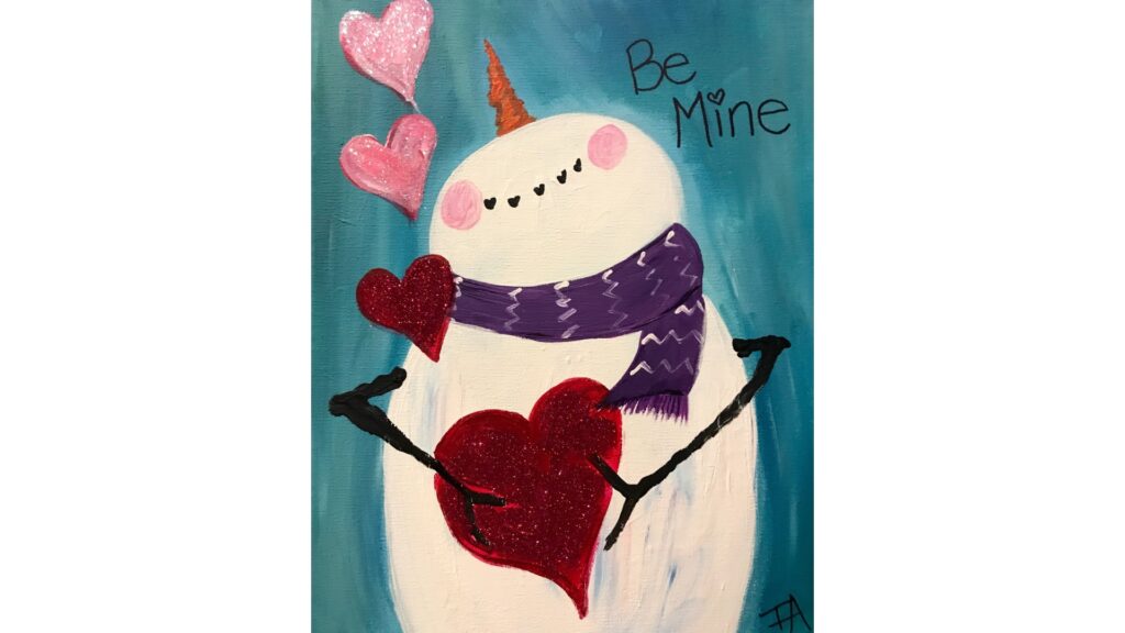 Be Mine Snowman painting - Wine & Canvas Lansing